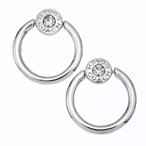 🌸 NWT Coach Open Circle Halo Earrings  with CZ Stud in Silver Tone.💝 - Picture 2 of 2
